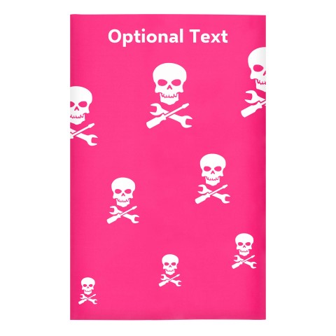 Regular (38cm x 25cm) (Skull & Spanner Icon) - Fuchsia Pink - Stretch Polyester (Personalised with Text)