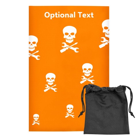 Regular (38cm x 25cm) (Skull & Spanner Icon) - Orange - Stretch Polyester (Personalised with Text) with Small Black Storage Pouch