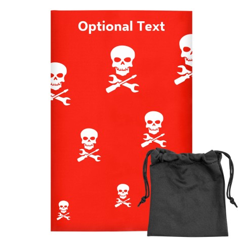 Regular (38cm x 25cm) (Skull & Spanner Icon) - Red - Stretch Polyester (Personalised with Text) with Small Black Storage Pouch