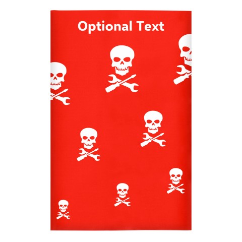 Regular (38cm x 25cm) (Skull & Spanner Icon) - Red - Stretch Polyester (Personalised with Text)