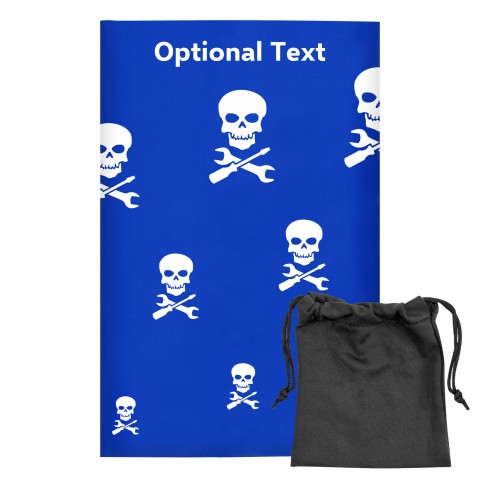 Regular (38cm x 25cm) (Skull & Spanner Icon) - Royal Blue - Stretch Polyester (Personalised with Text) with Small Black Storage Pouch