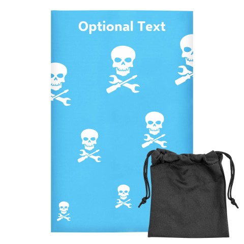Regular (38cm x 25cm) (Skull & Spanner Icon) - Sky Blue - Stretch Polyester (Personalised with Text) with Small Black Storage Pouch