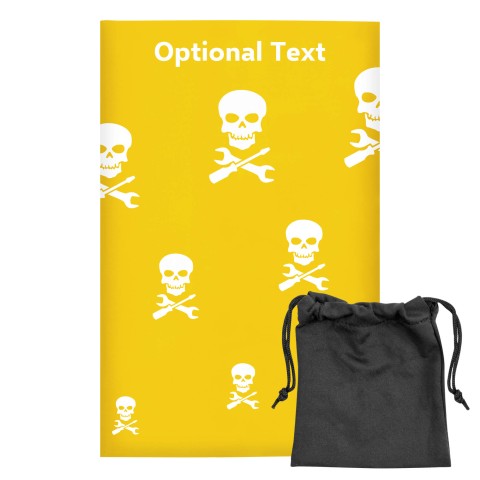Regular (38cm x 25cm) (Skull & Spanner Icon) - Yellow - Stretch Polyester (Personalised with Text) with Small Black Storage Pouch