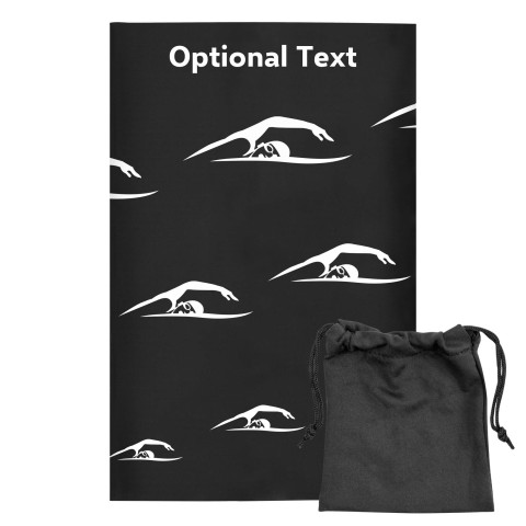 Regular (38cm x 25cm) (Swimming Icon) - Black - Stretch Polyester (Personalised with Text) with Small Black Storage Pouch