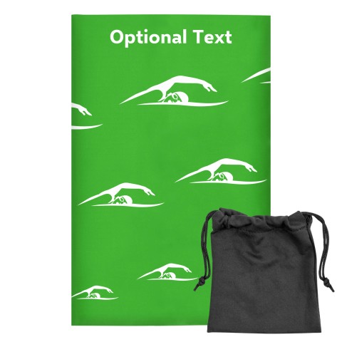 Regular (38cm x 25cm) (Swimming Icon) - Bright Green - Stretch Polyester (Personalised with Text) with Small Black Storage Pouch
