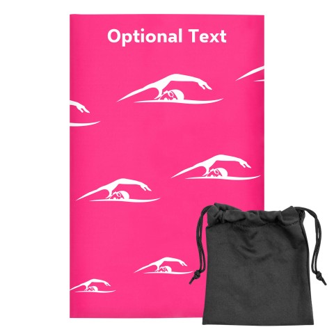 Regular (38cm x 25cm) (Swimming Icon) - Fuchsia Pink - Stretch Polyester (Personalised with Text) with Small Black Storage Pouch