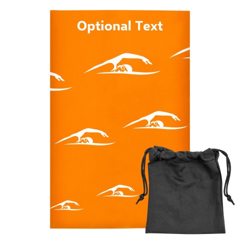 Regular (38cm x 25cm) (Swimming Icon) - Orange - Stretch Polyester (Personalised with Text) with Small Black Storage Pouch