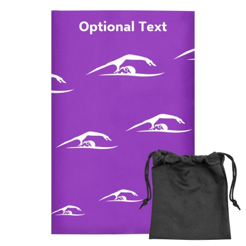 Regular (38cm x 25cm) (Swimming Icon) - Purple - Stretch Polyester (Personalised with Text) with Small Black Storage Pouch