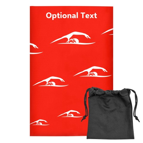 Regular (38cm x 25cm) (Swimming Icon) - Red - Stretch Polyester (Personalised with Text) with Small Black Storage Pouch