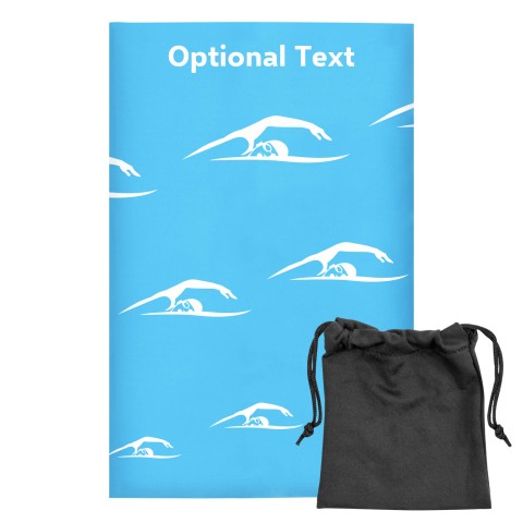 Regular (38cm x 25cm) (Swimming Icon) - Sky Blue - Stretch Polyester (Personalised with Text) with Small Black Storage Pouch