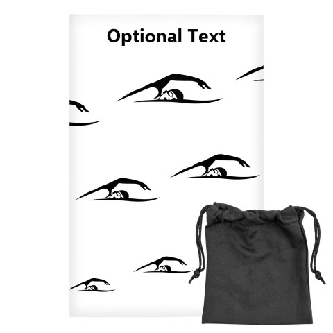 Regular (38cm x 25cm) (Swimming Icon) - White - Stretch Polyester (Personalised with Text) with Small Black Storage Pouch