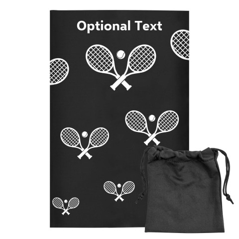 Regular (38cm x 25cm) (Tennis Icon) - Black - Stretch Polyester (Personalised with Text) with Small Black Storage Pouch