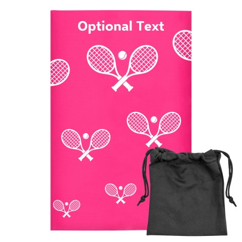 Regular (38cm x 25cm) (Tennis Icon) - Fuchsia Pink - Stretch Polyester (Personalised with Text) with Small Black Storage Pouch