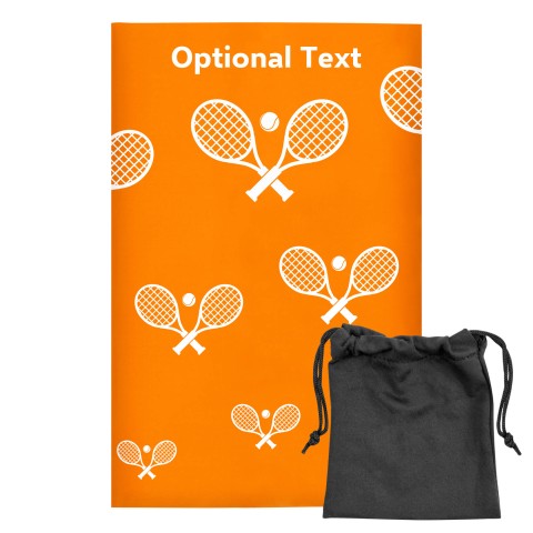 Regular (38cm x 25cm) (Tennis Icon) - Orange - Stretch Polyester (Personalised with Text) with Small Black Storage Pouch