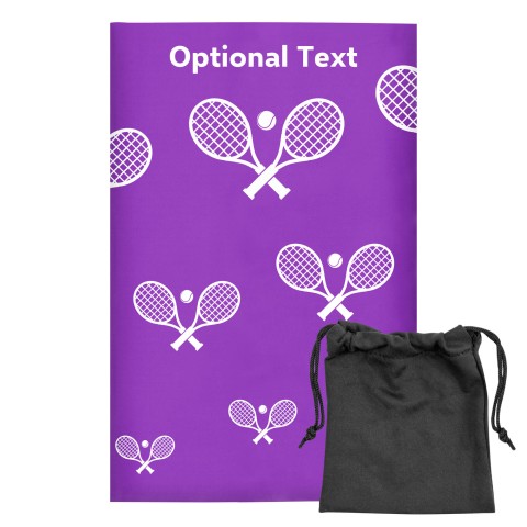 Regular (38cm x 25cm) (Tennis Icon) - Purple - Stretch Polyester (Personalised with Text) with Small Black Storage Pouch