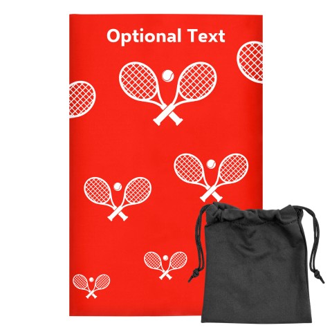 Regular (38cm x 25cm) (Tennis Icon) - Red - Stretch Polyester (Personalised with Text) with Small Black Storage Pouch
