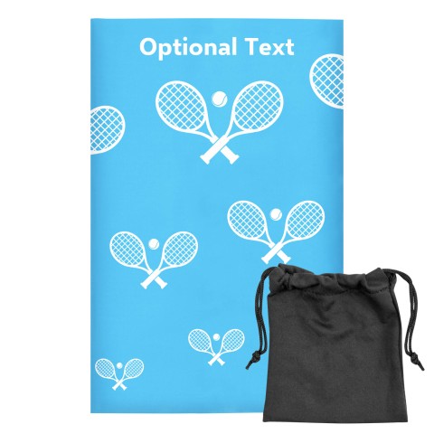 Regular (38cm x 25cm) (Tennis Icon) - Sky Blue - Stretch Polyester (Personalised with Text) with Small Black Storage Pouch