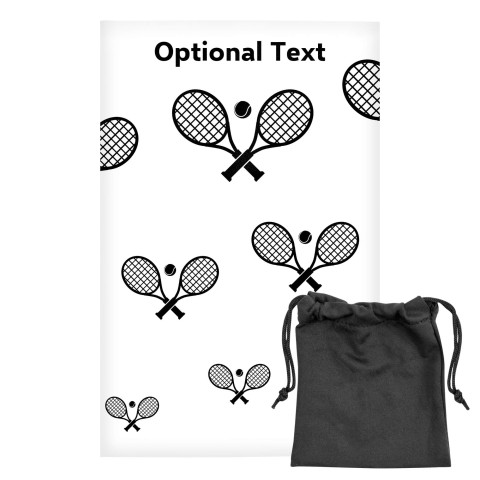 Regular (38cm x 25cm) (Tennis Icon) - White - Stretch Polyester (Personalised with Text) with Small Black Storage Pouch