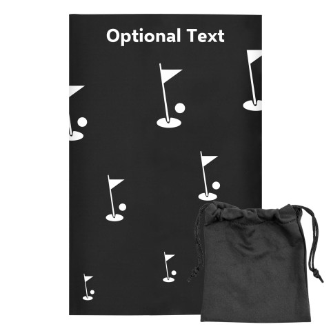 Regular (38cm x 25cm) (Golf Icon) - Black - Stretch Polyester (Personalised with Text) with Small Black Storage Pouch