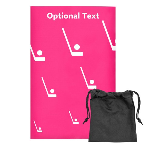 Regular (38cm x 25cm) (Hockey Icon) - Fuchsia Pink - Stretch Polyester (Personalised with Text) with Small Black Storage Pouch