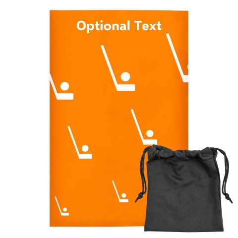 Regular (38cm x 25cm) (Hockey Icon) - Orange - Stretch Polyester (Personalised with Text) with Small Black Storage Pouch