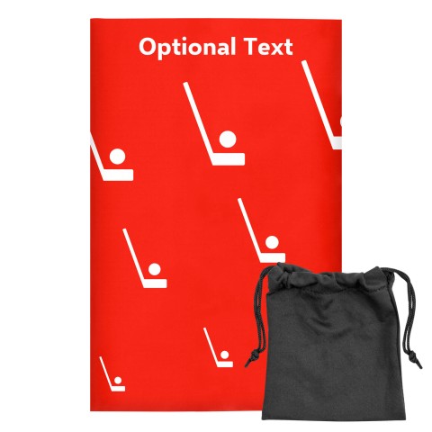 Regular (38cm x 25cm) (Hockey Icon) - Red - Stretch Polyester (Personalised with Text) with Small Black Storage Pouch