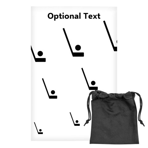Regular (38cm x 25cm) (Hockey Icon) - White - Stretch Polyester (Personalised with Text) with Small Black Storage Pouch