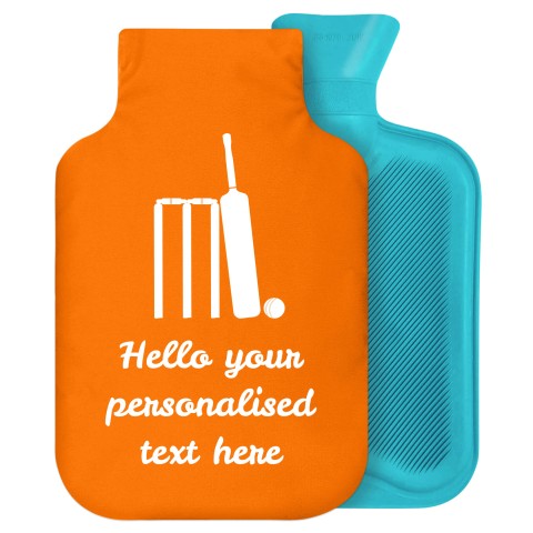 - 2 Litre Generic from Stock Available Colours (Cricket Icon) - Orange Soft Velvet Polyester Fabric Removable Cover (Personalised with Text)