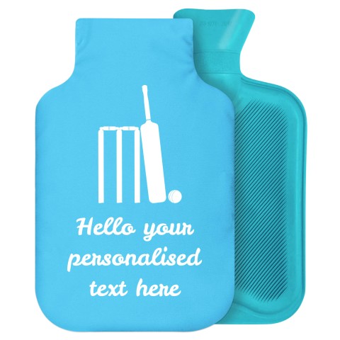 - 2 Litre Generic from Stock Available Colours (Cricket Icon) - Sky Blue Soft Velvet Polyester Fabric Removable Cover (Personalised with Text)