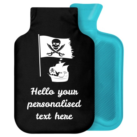 - 2 Litre Generic from Stock Available Colours (Pirate Flag Icon) - Black Soft Velvet Polyester Fabric Removable Cover (Personalised with Text)