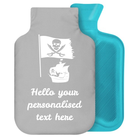 - 2 Litre Generic from Stock Available Colours (Pirate Flag Icon) (Grey) Soft Velvet Polyester Fabric Removable Cover (Personalised with Text)