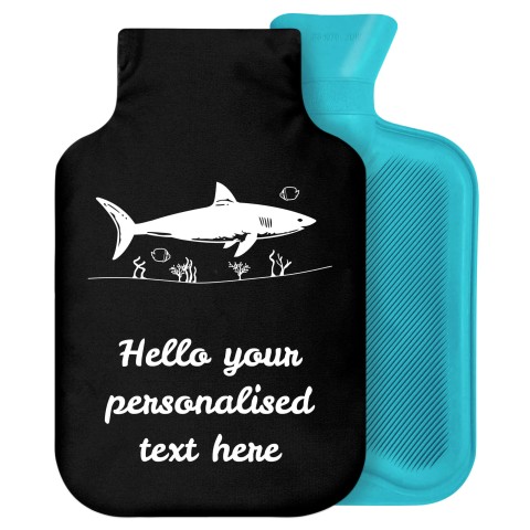 - 2 Litre Generic from Stock Available Colours (Shark Icon) - Black Soft Velvet Polyester Fabric Removable Cover (Personalised with Text)