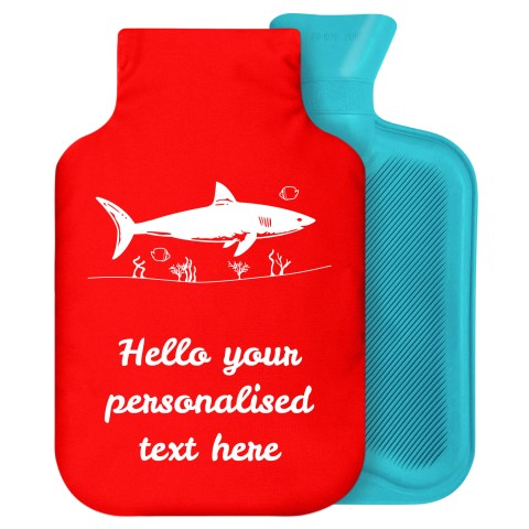 - 2 Litre Generic from Stock Available Colours (Shark Icon) - Red Soft Velvet Polyester Fabric Removable Cover (Personalised with Text)