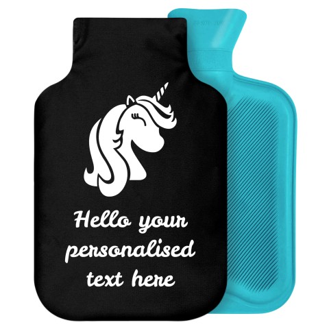 - 2 Litre Generic from Stock Available Colours (Unicorn Icon) - Black Soft Velvet Polyester Fabric Removable Cover (Personalised with Text)