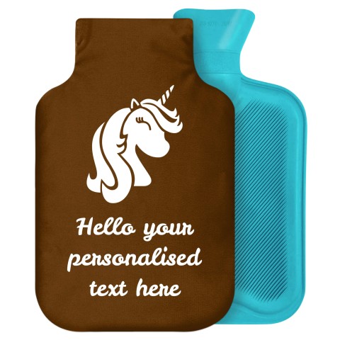 - 2 Litre Generic from Stock Available Colours (Unicorn Icon) Brown Soft Velvet Polyester Fabric Removable Cover (Personalised with Text)