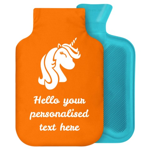 - 2 Litre Generic from Stock Available Colours (Unicorn Icon) - Orange Soft Velvet Polyester Fabric Removable Cover (Personalised with Text)