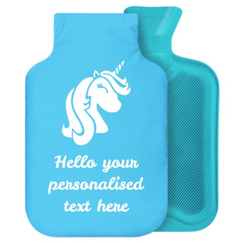 - 2 Litre Generic from Stock Available Colours (Unicorn Icon) - Sky Blue Soft Velvet Polyester Fabric Removable Cover (Personalised with Text)