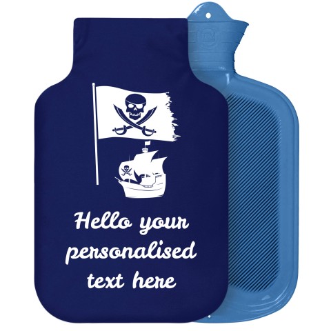 - 2 Litre Sanger Brand (Pirate Flag Icon) Navy Blue Soft Velvet Polyester Fabric Removable Cover (Personalised with Text)