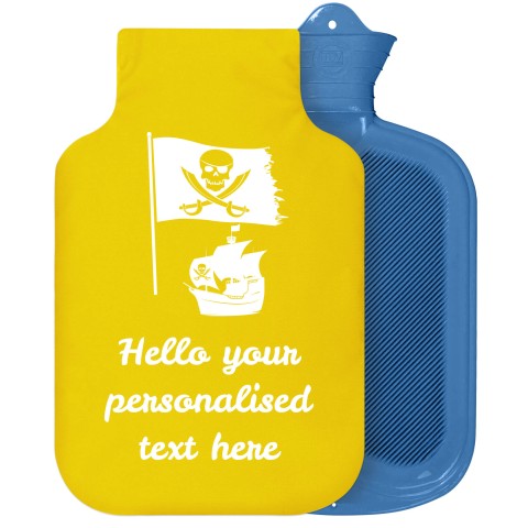 - 2 Litre Sanger Brand (Pirate Flag Icon) - Yellow Soft Velvet Polyester Fabric Removable Cover (Personalised with Text)