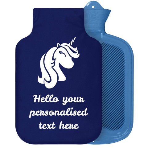 - 2 Litre Sanger Brand (Unicorn Icon) Navy Blue Soft Velvet Polyester Fabric Removable Cover (Personalised with Text)