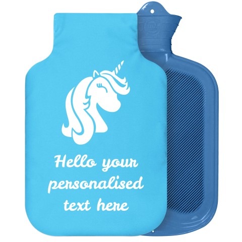 - 2 Litre Sanger Brand (Unicorn Icon) - Sky Blue Soft Velvet Polyester Fabric Removable Cover (Personalised with Text)