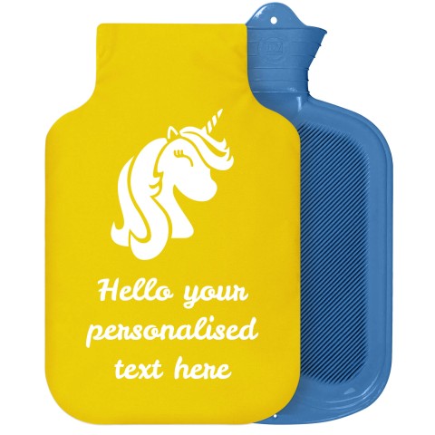 - 2 Litre Sanger Brand (Unicorn Icon) - Yellow Soft Velvet Polyester Fabric Removable Cover (Personalised with Text)