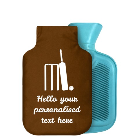- 750ml Highlight (Stock Available Colour) (Cricket Icon) Brown Soft Velvet Polyester Fabric Removable Cover (Personalised with Text)