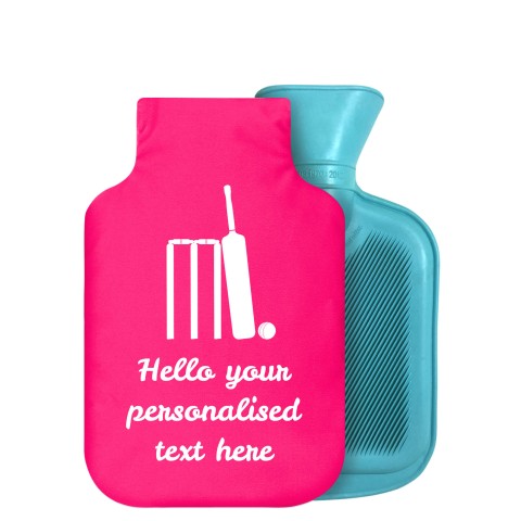- 750ml Highlight (Stock Available Colour) (Cricket Icon) - Fuchsia Pink Soft Velvet Polyester Fabric Removable Cover (Personalised with Text)