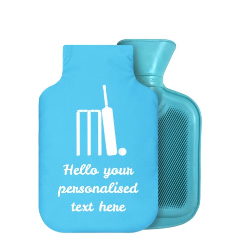 - 750ml Highlight (Stock Available Colour) (Cricket Icon) - Sky Blue Soft Velvet Polyester Fabric Removable Cover (Personalised with Text)