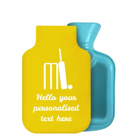 - 750ml Highlight (Stock Available Colour) (Cricket Icon) - Yellow Soft Velvet Polyester Fabric Removable Cover (Personalised with Text)