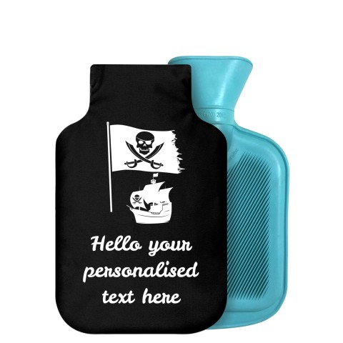 - 750ml Highlight (Stock Available Colour) (Pirate Flag Icon) - Black Soft Velvet Polyester Fabric Removable Cover (Personalised with Text)