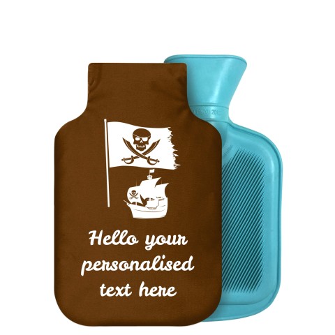 - 750ml Highlight (Stock Available Colour) (Pirate Flag Icon) Brown Soft Velvet Polyester Fabric Removable Cover (Personalised with Text)