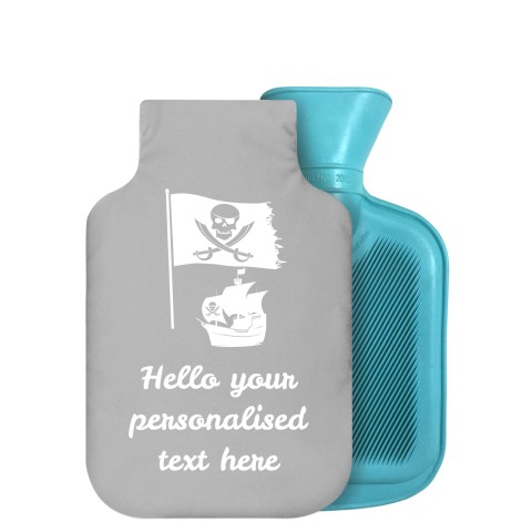 - 750ml Highlight (Stock Available Colour) (Pirate Flag Icon) (Grey) Soft Velvet Polyester Fabric Removable Cover (Personalised with Text)