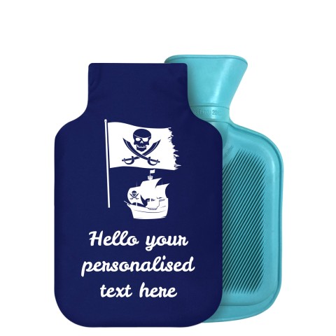 - 750ml Highlight (Stock Available Colour) (Pirate Flag Icon) Navy Blue Soft Velvet Polyester Fabric Removable Cover (Personalised with Text)